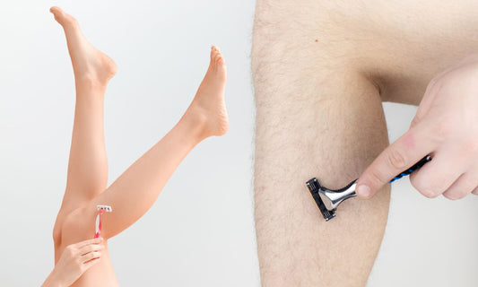 prikaz muške i ženske osobe kako briju noge